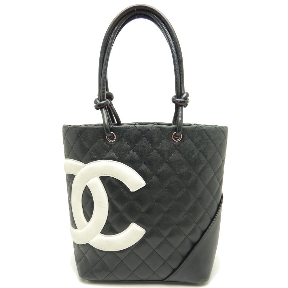 Chanel Cambon Line Tote Bag Calf Black x White